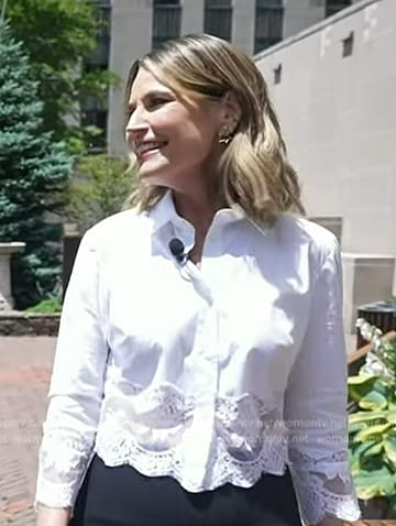 Savannah's white floral lace shirt on Today