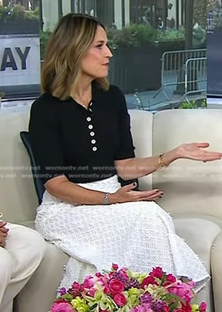 Savannah's black polo and white embroidered skirt on Today