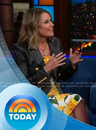 Savannah's rose print dress and leather blazer on Today