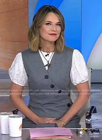 Savannah's white puff sleeve top and grey dress on Today