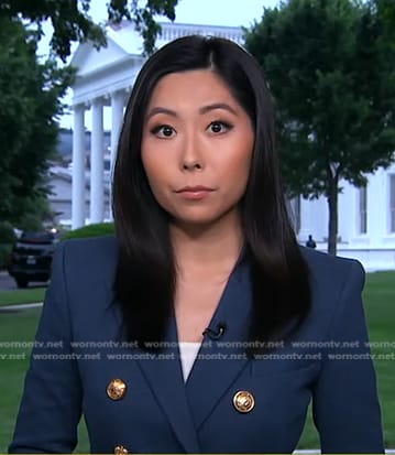 Selina Wang's navy blazer with gold buttons on Good Morning America