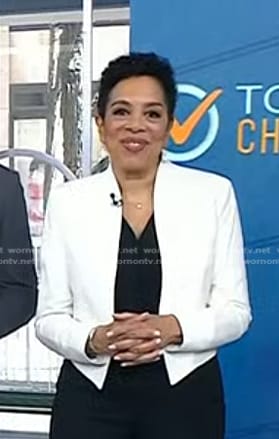 Sharon Epperson's white cropped leather jacket on Today