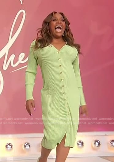 Sherri's green ribbed sweater dress on Sherri