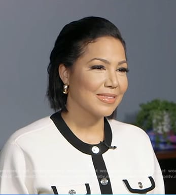 Stephanie's white contrast trim cardigan on Good Morning America