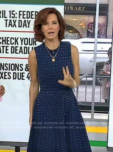 Stephanie Ruhle's navy floral print flare dress on Today
