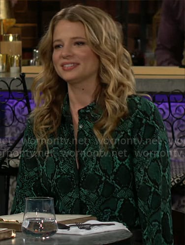 Summer's green snake print blouse on The Young and the Restless