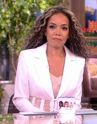 Sunny's white lace inset blazer on The View