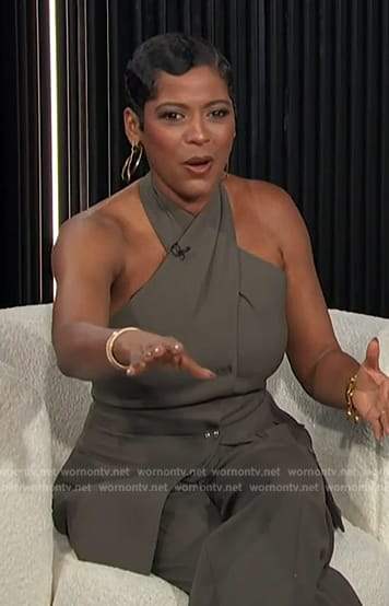 Tamron's gray halter neck top and pants on E! News