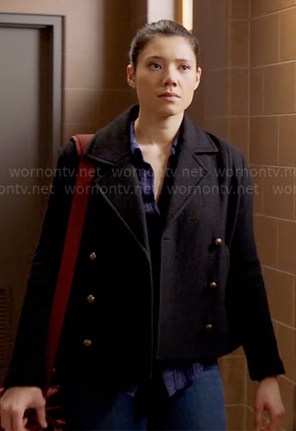 Violet's short black pea coat on Chicago Fire