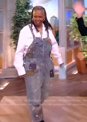 Whoopi's denim patchwork overalls on The View
