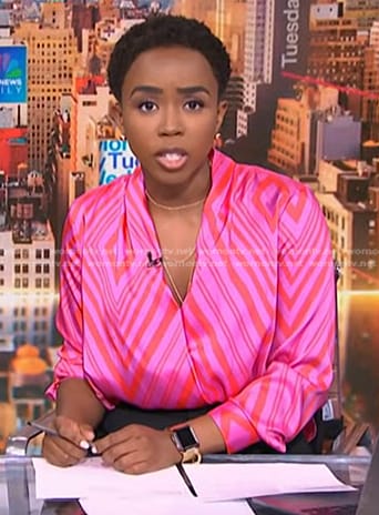 Zinhle's pink striped wrap blouse on NBC News Daily