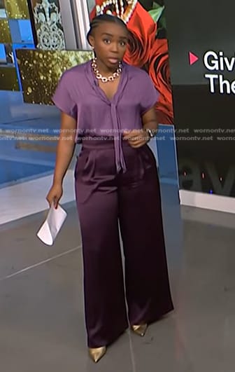 Zinhle's purple satin pants on NBC News Daily