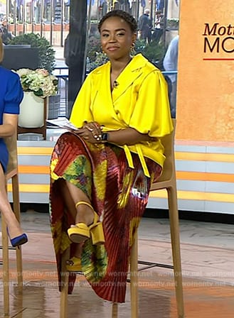 Zinhle Essamuah's yellow puff sleeve top and skirt on Today