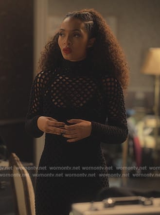 Zoey's black crochet knit maxi dress on Grown-ish