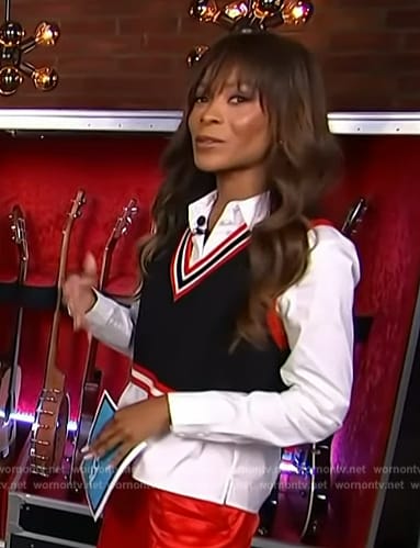 Zuri's black layered vest and pants on Access Hollywood