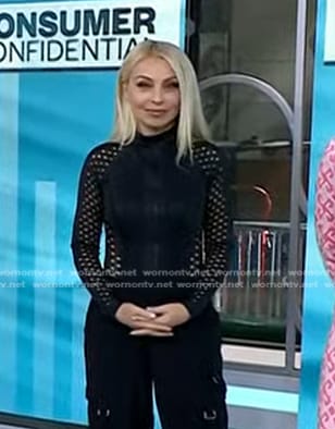Evy Poumpouras's black long sleeve eyelet top on Today