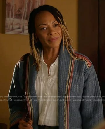 Juanita's blue stitched jacket on 9-1-1