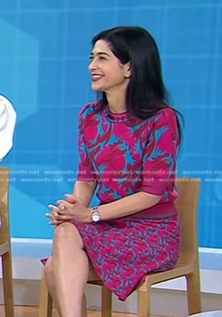 Dr. Taraneh Shirazian's pink and blue short sleeve sweater and skirt on Today