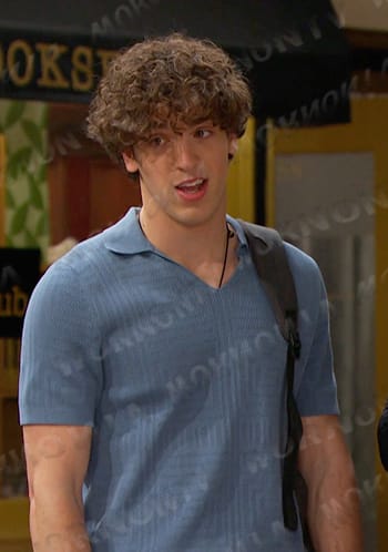 Aaron's blue textured polo on Days of our Lives