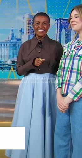 Adjoa Andoh's brown shirt and blue midi skirt on Good Morning America