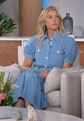 Amanda's blue striped shirtdress on The Talk