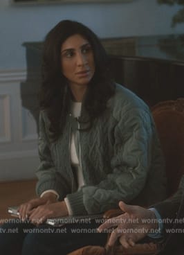 Annie's cable knit bomber jacket on Elsbeth