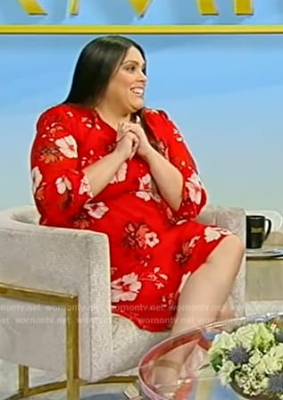 Anthena Valentine's red floral print dress on Tamron Hall Show