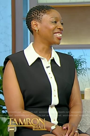 Leanne's black contrast mini dress on Tamron Hall Show