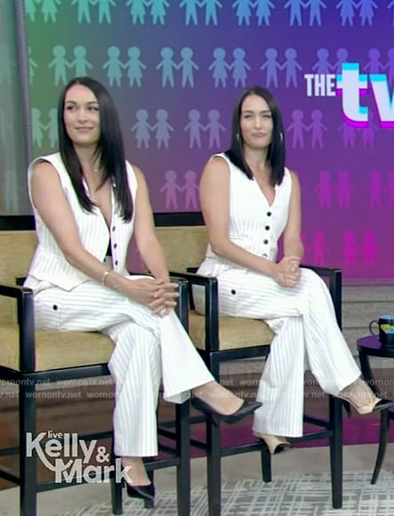 The Bella Twins' white pinstripe vest and pants on Live with Kelly and Mark