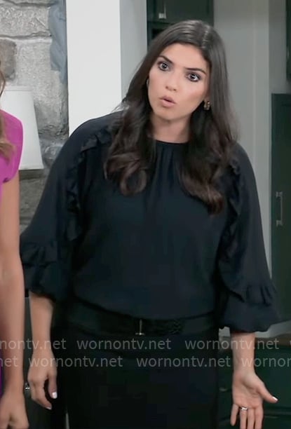 Brook Lynn's black ruffle sleeve blouse on General Hospital