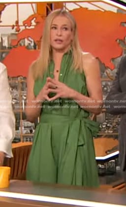 Chelsea Handler's green sleeveless shirtdress on The Drew Barrymore Show