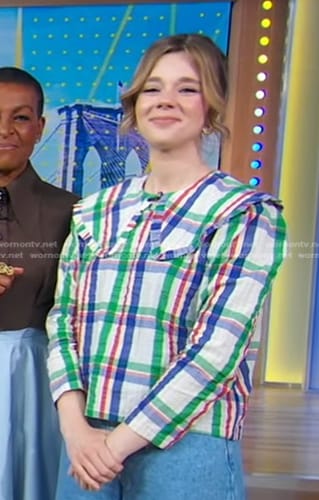 Claudia Jessie's plaid big collar top on Good Morning America