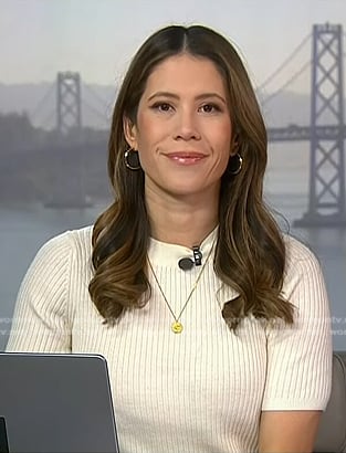 Deirdre's white ribbed short sleeve top on NBC News Daily