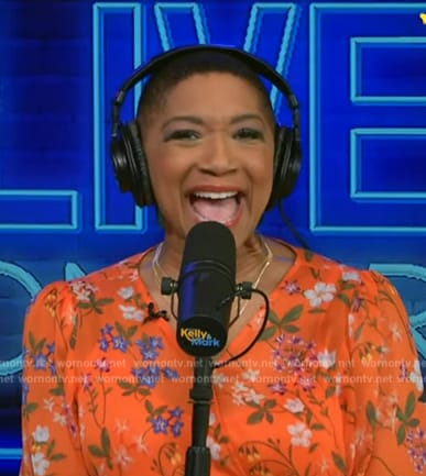 Deja Vu's orange floral print dress on Live with Kelly and Mark