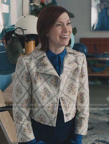 Elsbeth's white floral print cropped jacket on Elsbeth