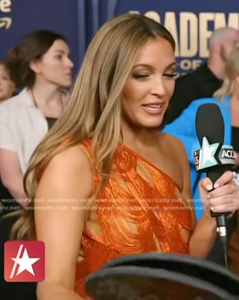 Emily Orozco's orange beaded mini dress on Access Hollywood