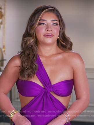 Gia's purple confessional jumpsuit on The Real Housewives of New Jersey
