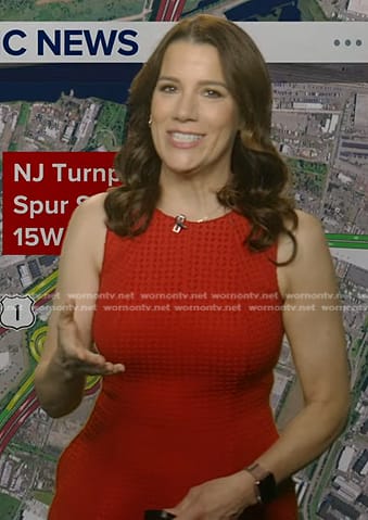 Heather's red sleeveless eyelet flare dress on Good Morning America