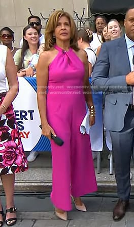 Hoda's pink halter neck jumpsuit on Today