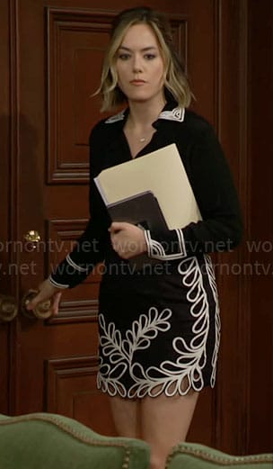 Hope's black embroidered shirt and skirt on The Bold and the Beautiful