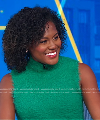 Janai's green fuzzy sleeveless top on Good Morning America