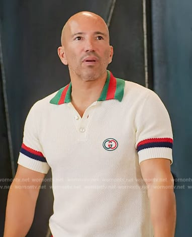 Jason's white knit polo on Selling the OC