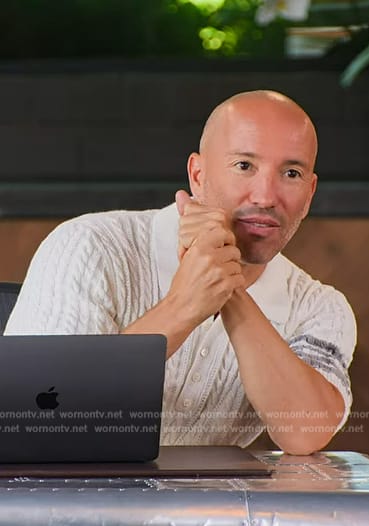 Jason's white sleeve stripe polo on Selling the OC