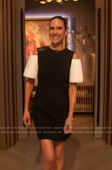 Jennifer Connelly's black cold shoulder dress on The Drew Barrymore Show