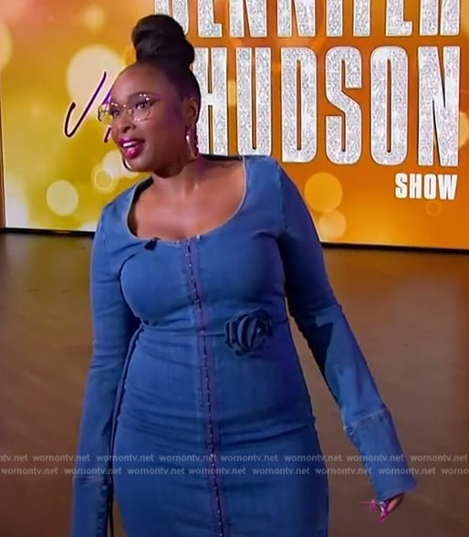 Jennifer's denim floral applique dress on The Jennifer Hudson Show