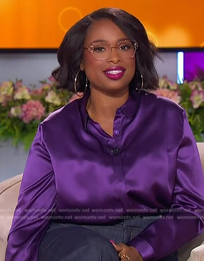 Jennifer's purple silk shirt and jeans on The Jennifer Hudson Show
