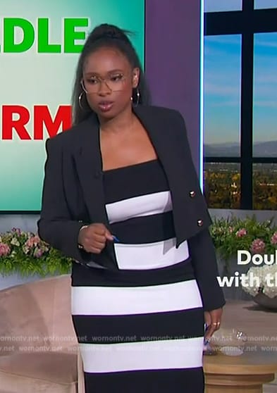 Jennifer's striped dress and cropped blazer on The Jennifer Hudson Show
