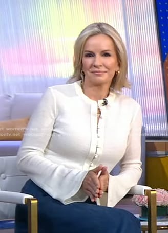Jennifer's white button front sweater on Good Morning America