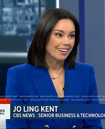 Jo Ling Kent's blue double breasted blazer on CBS Evening News