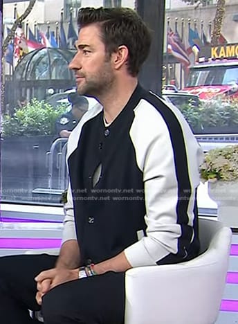 John Krasinski's black and white colorblock jacket on Today